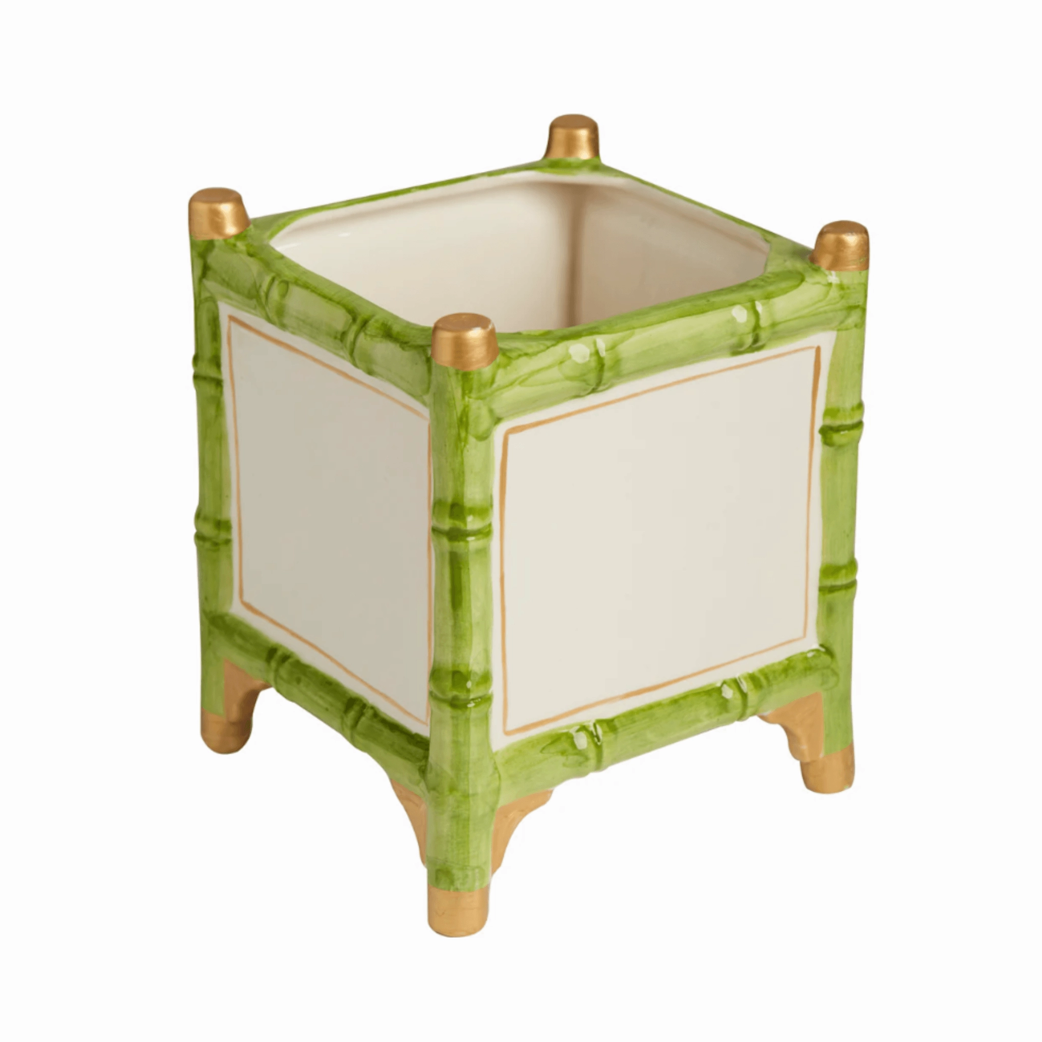 Green & Gold Bamboo Inspired Cachepot - Available in Two Sizes vase,flower vase,home decoration