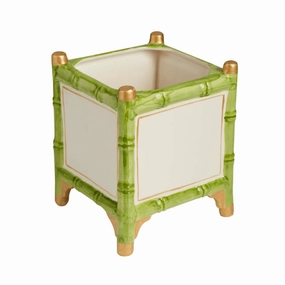 Green & Gold Bamboo Inspired Cachepot - Available in Two Sizes vase,flower vase,home decoration