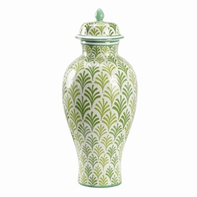 Green & White Hand Painted Covered Urn vase,flower vase,home decoration