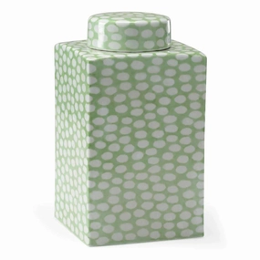 Green & White Polka Dotted Porcelain Rectangular Canister vase,flower vase,home decoration