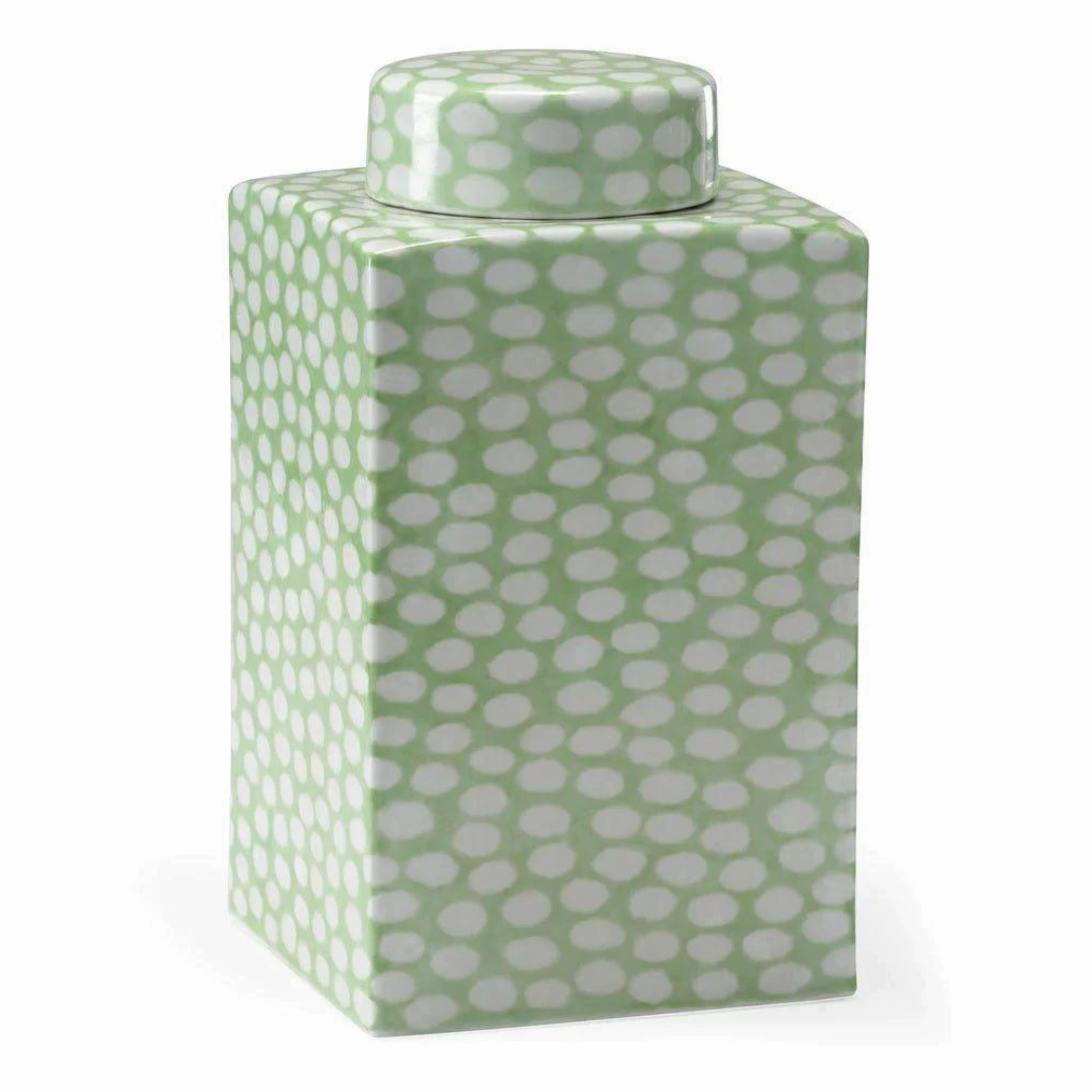 Green & White Polka Dotted Porcelain Rectangular Canister vase,flower vase,home decoration