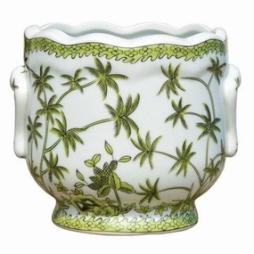 Green Palm Tree on White Porcelain Cachepot vase,flower vase,home decoration