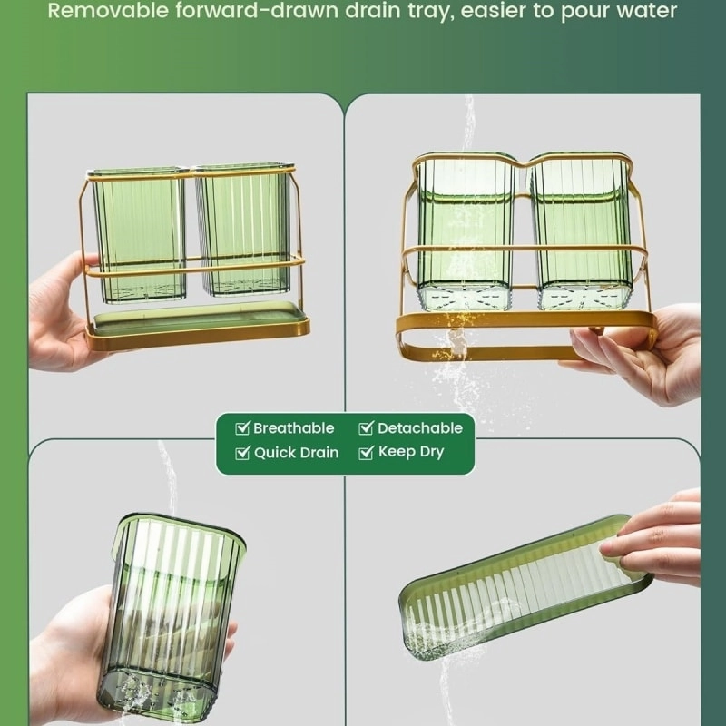 Green Toothbrush Holders for Bathrooms, 2 Cups Toothbrush Holders