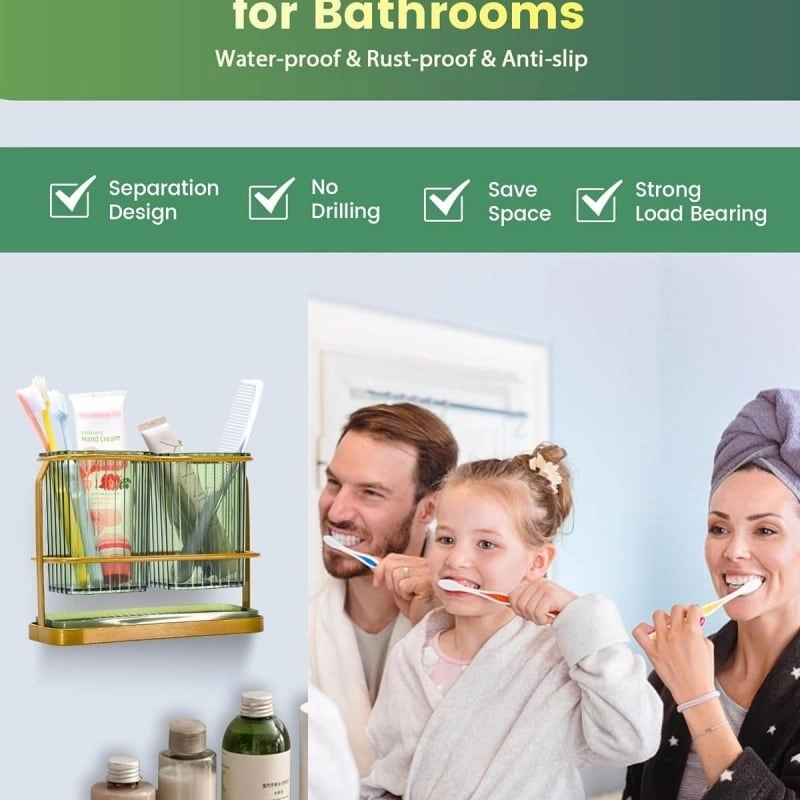Green Toothbrush Holders for Bathrooms, 2 Cups Toothbrush Holders