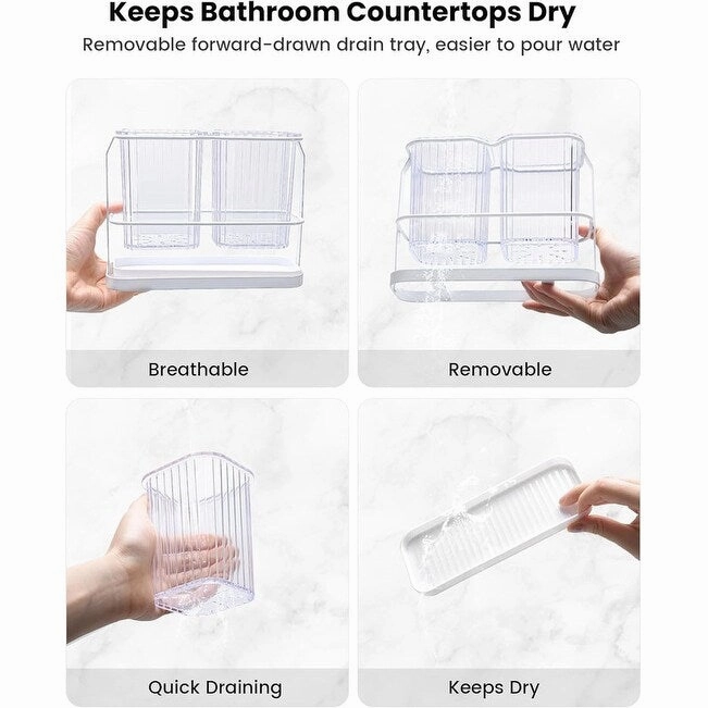 Green Toothbrush Holders for Bathrooms, 2 Cups Toothbrush Holders