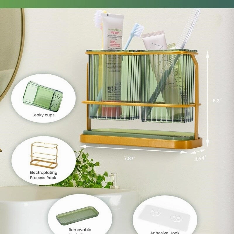 Green Toothbrush Holders for Bathrooms, 2 Cups Toothbrush Holders