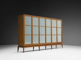Guglielmo Ulrich Highboard in Walnut with Mirrored Door Panels storage cabinet,organizer,furniture storage