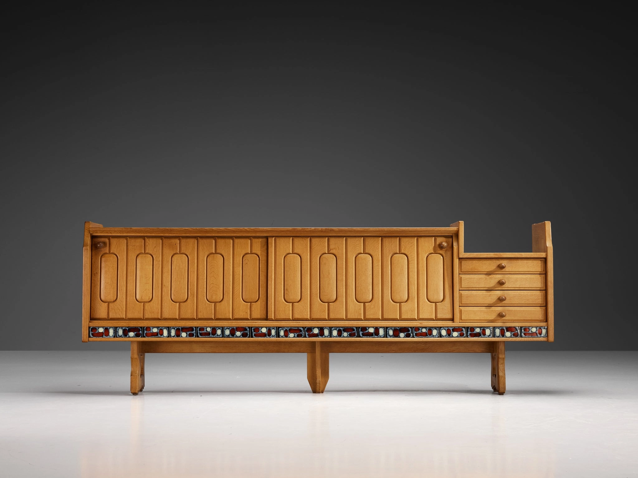 Guillerme & Chambron 'Simon' Sideboard in Solid Oak and Ceramic