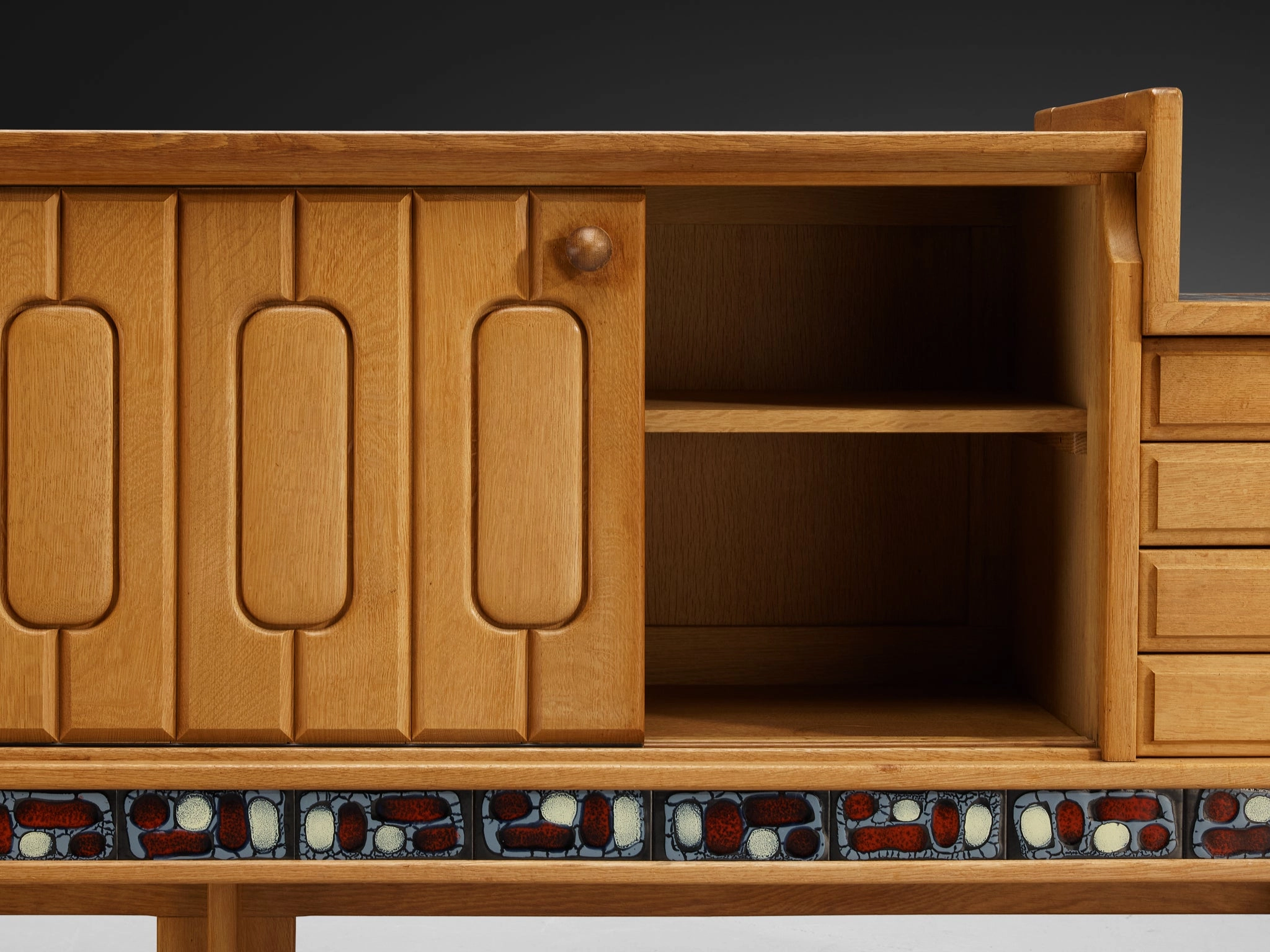 Guillerme & Chambron 'Simon' Sideboard in Solid Oak and Ceramic