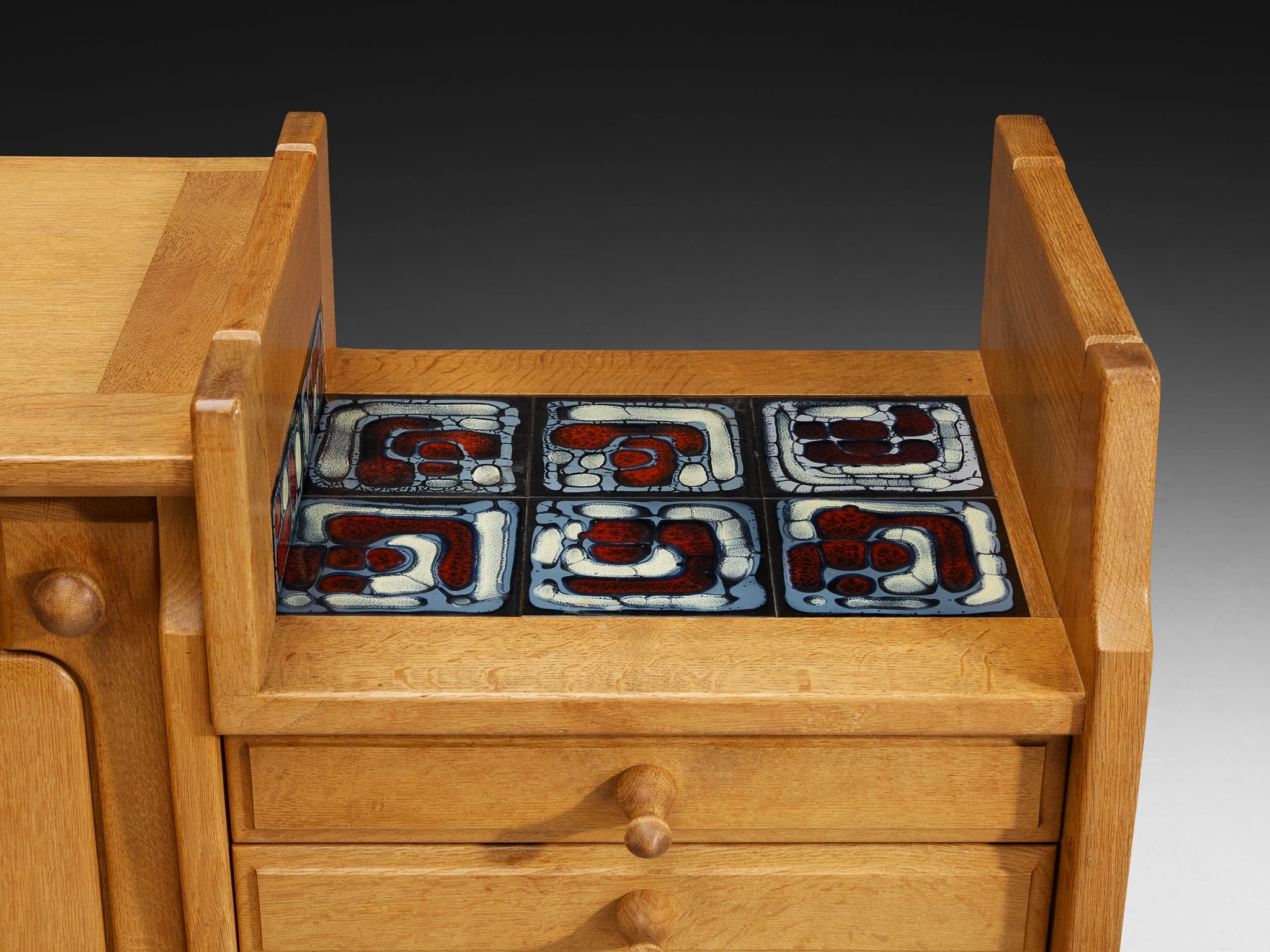 Guillerme & Chambron 'Simon' Sideboard in Solid Oak and Ceramic