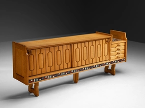 Guillerme & Chambron 'Simon' Sideboard in Solid Oak and Ceramic storage cabinet,organizer,furniture storage