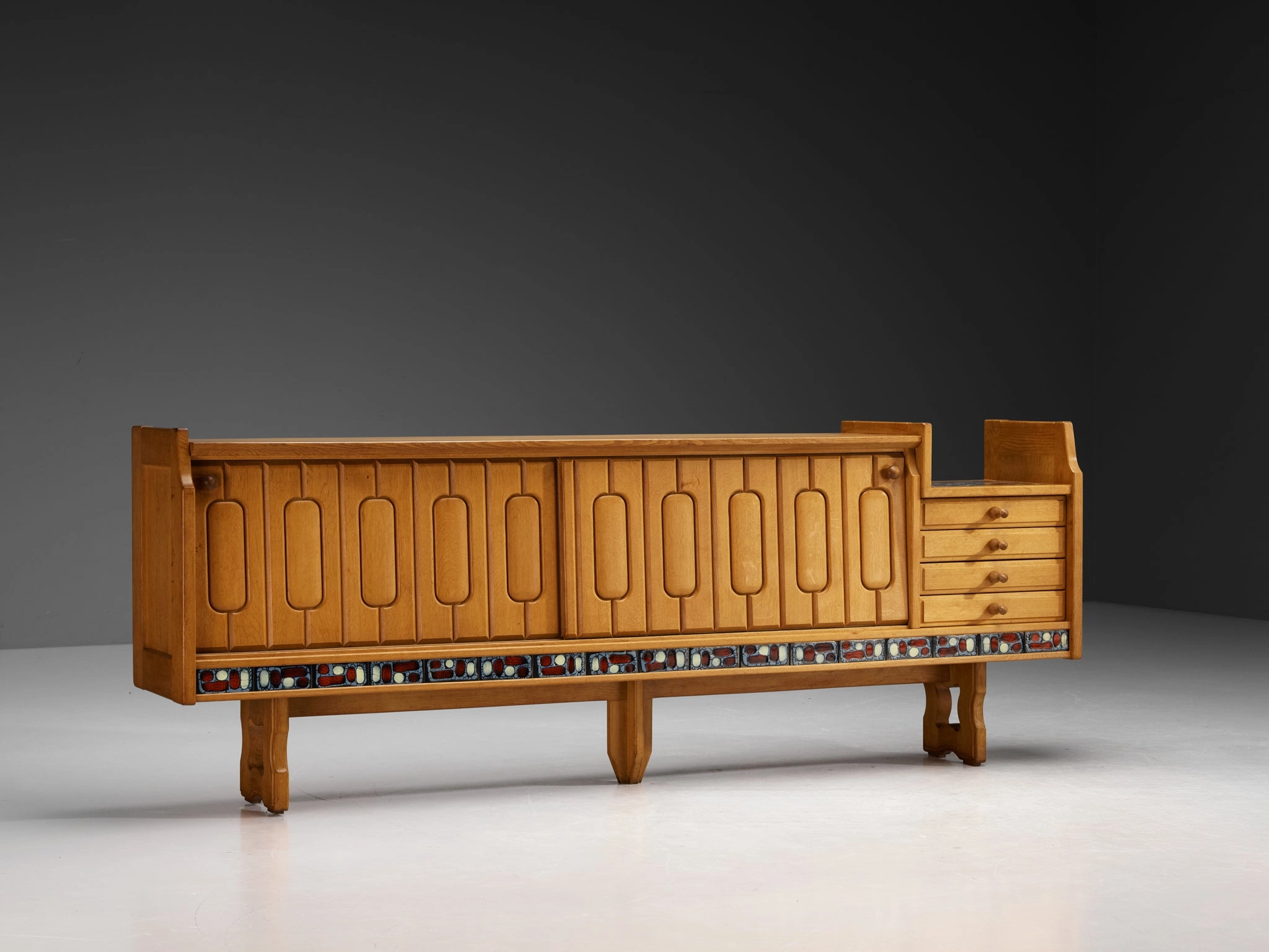 Guillerme & Chambron 'Simon' Sideboard in Solid Oak and Ceramic