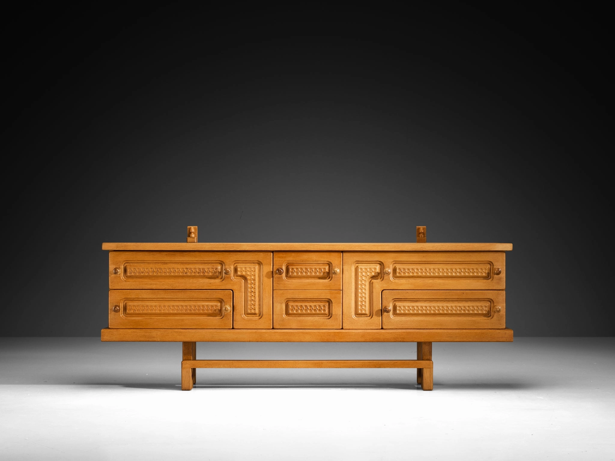 Guillerme & Chambron Angular Carved Sideboard in Solid Oak