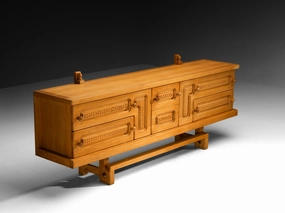 Guillerme & Chambron Angular Carved Sideboard in Solid Oak storage cabinet,organizer,furniture storage