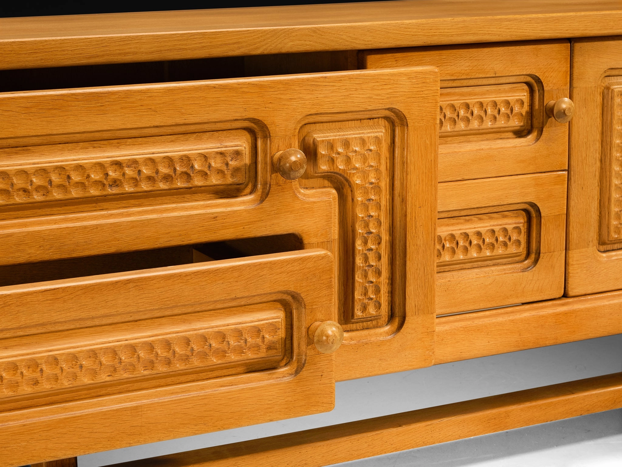 Guillerme & Chambron Angular Carved Sideboard in Solid Oak