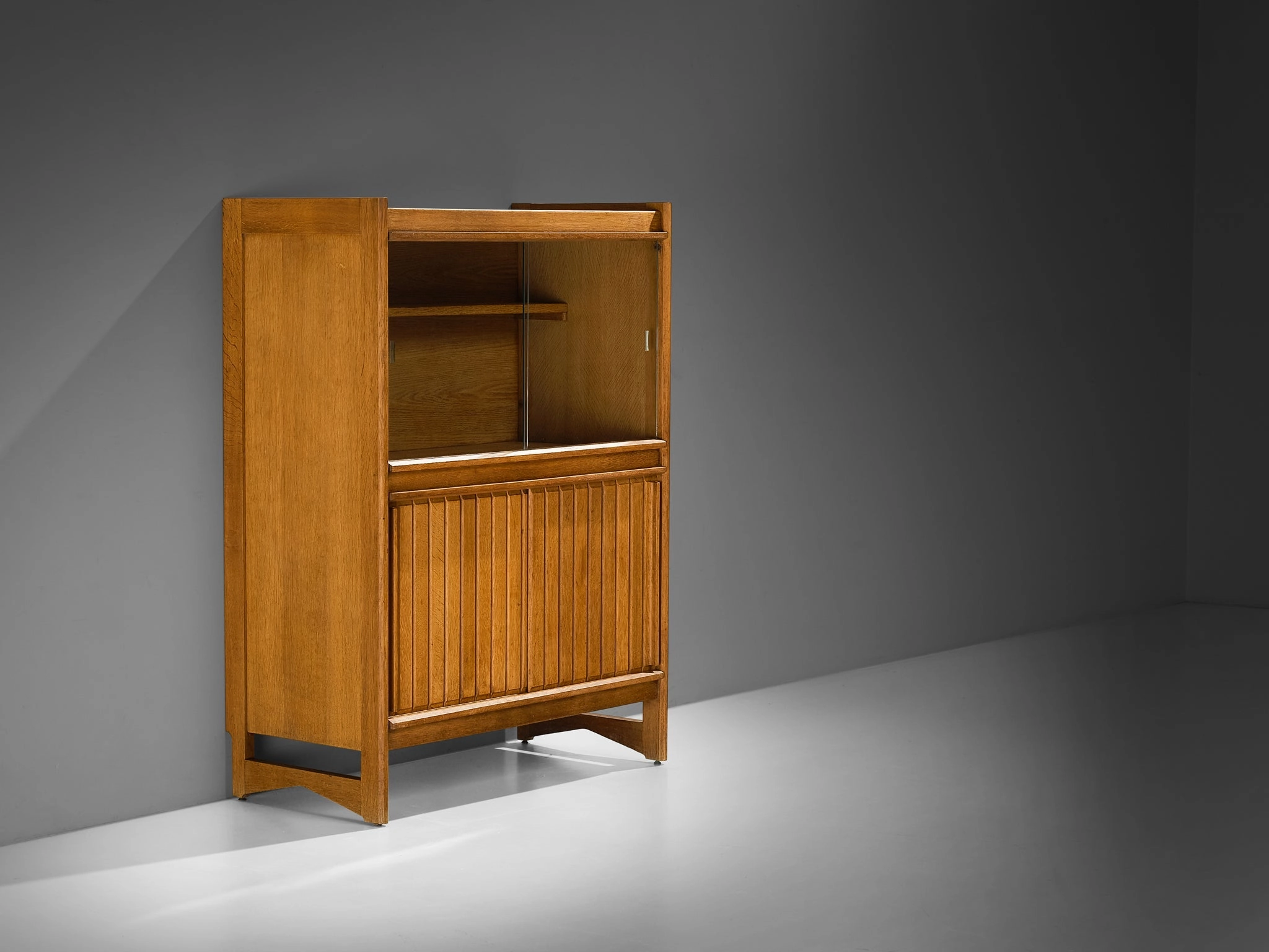 Guillerme & Chambron Cabinet in Solid Oak and Glass