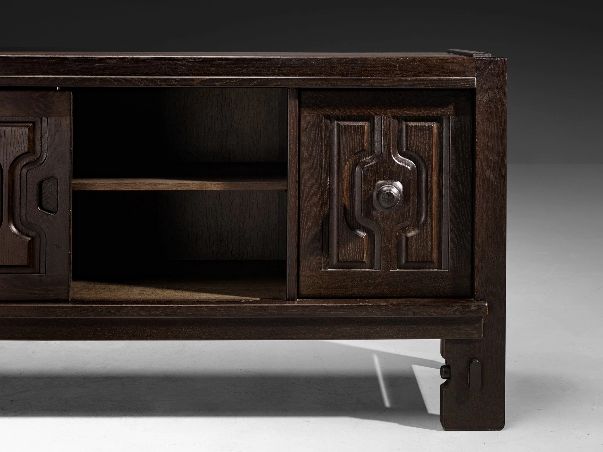 Guillerme & Chambron Graphic Sideboard in Black Lacquered Solid Oak