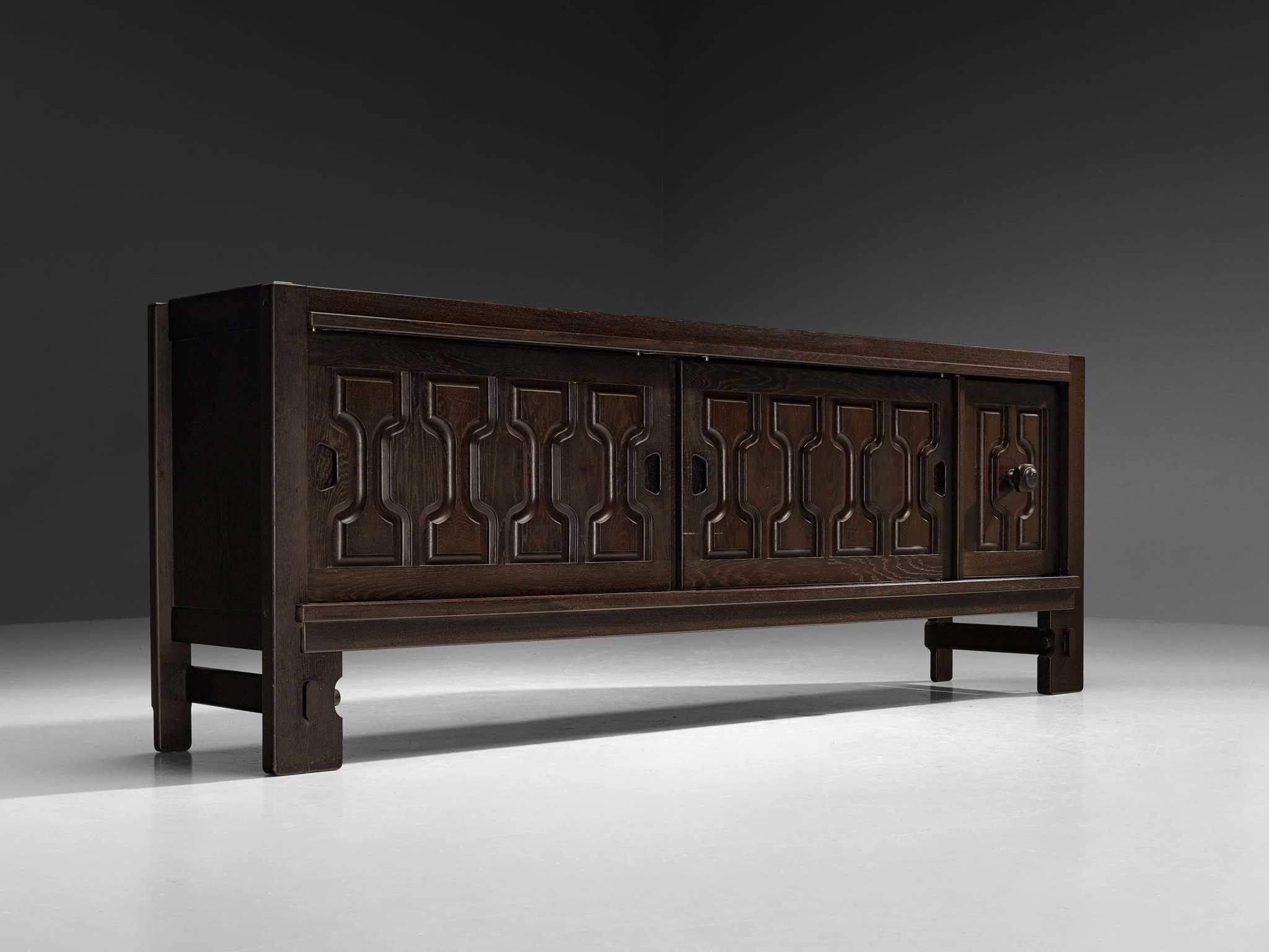 Guillerme & Chambron Graphic Sideboard in Black Lacquered Solid Oak