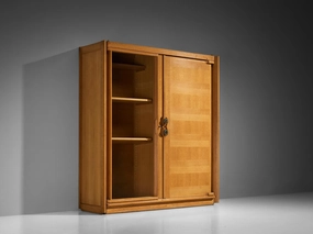Guillerme & Chambron Highboard in Oak Glass and Ceramic Handles storage cabinet,organizer,furniture storage