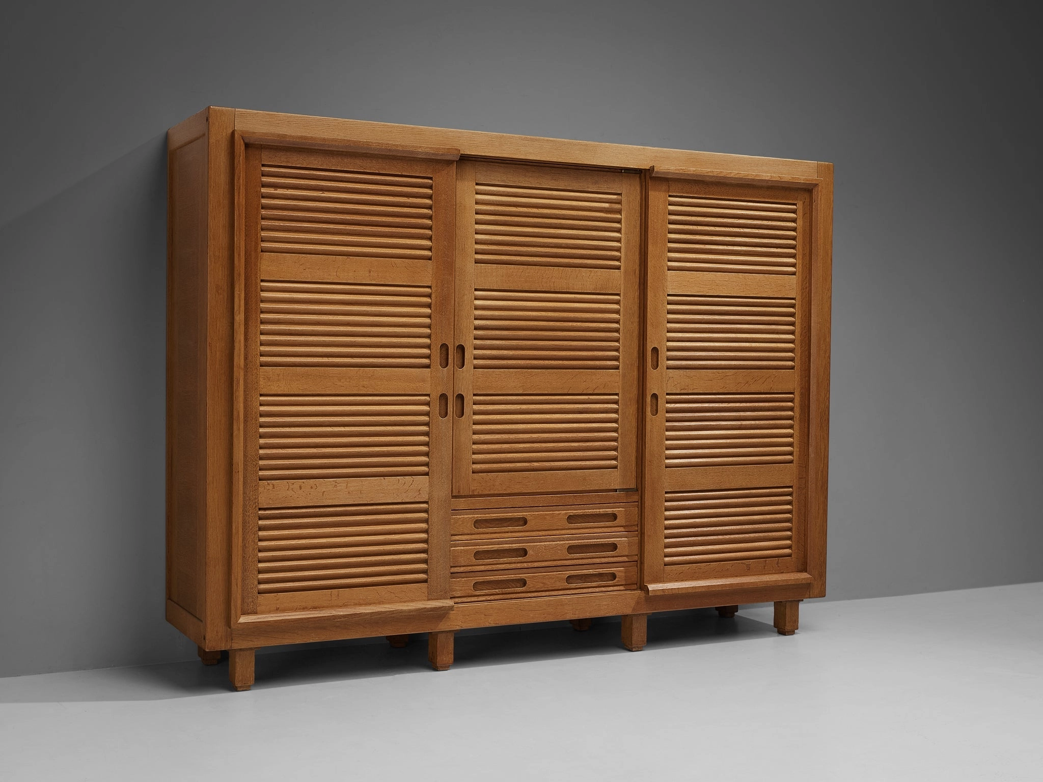 Guillerme & Chambron Highboard in Oak with Carved Doors