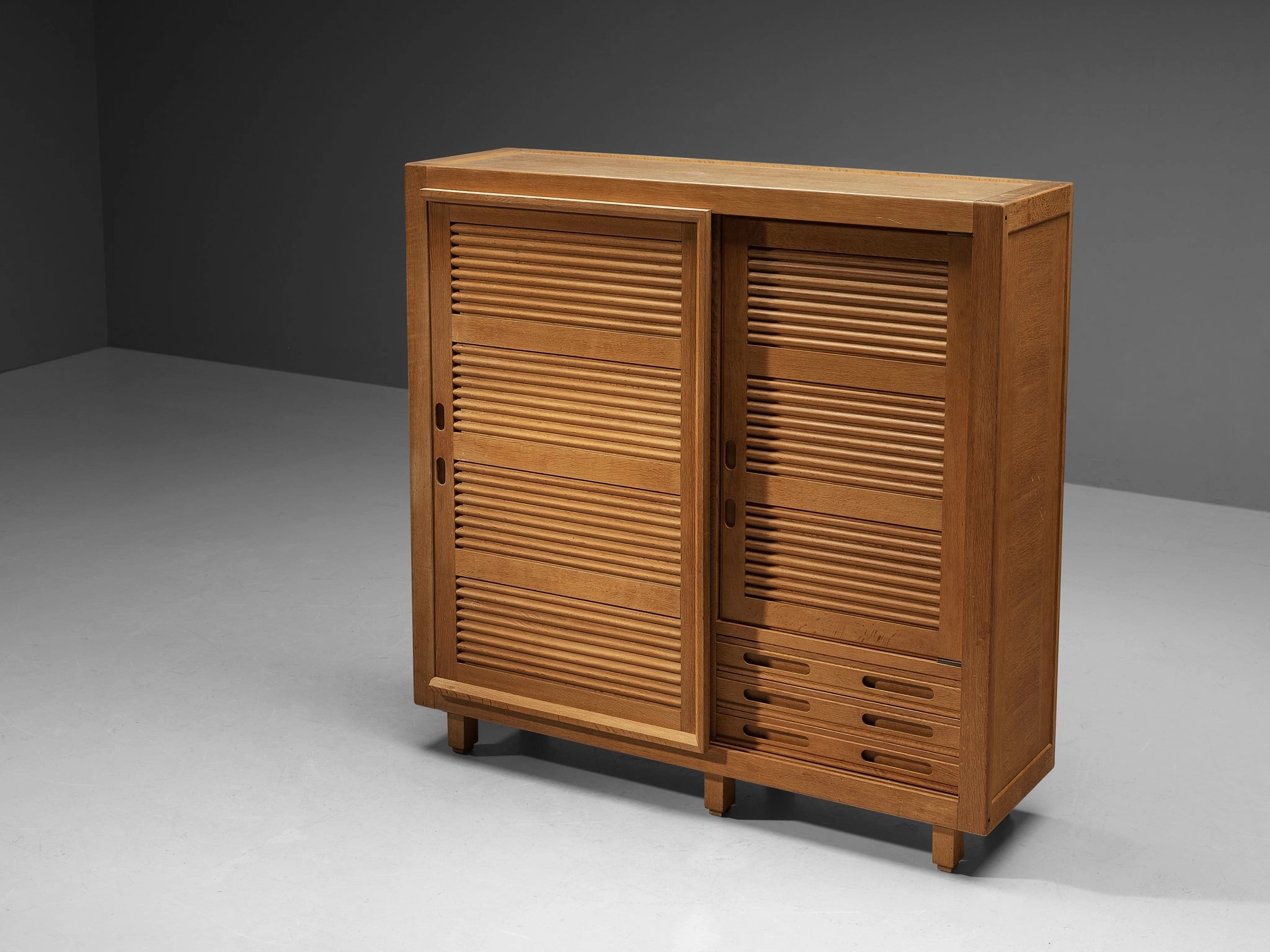 Guillerme & Chambron Highboard in Oak with Carved Doors