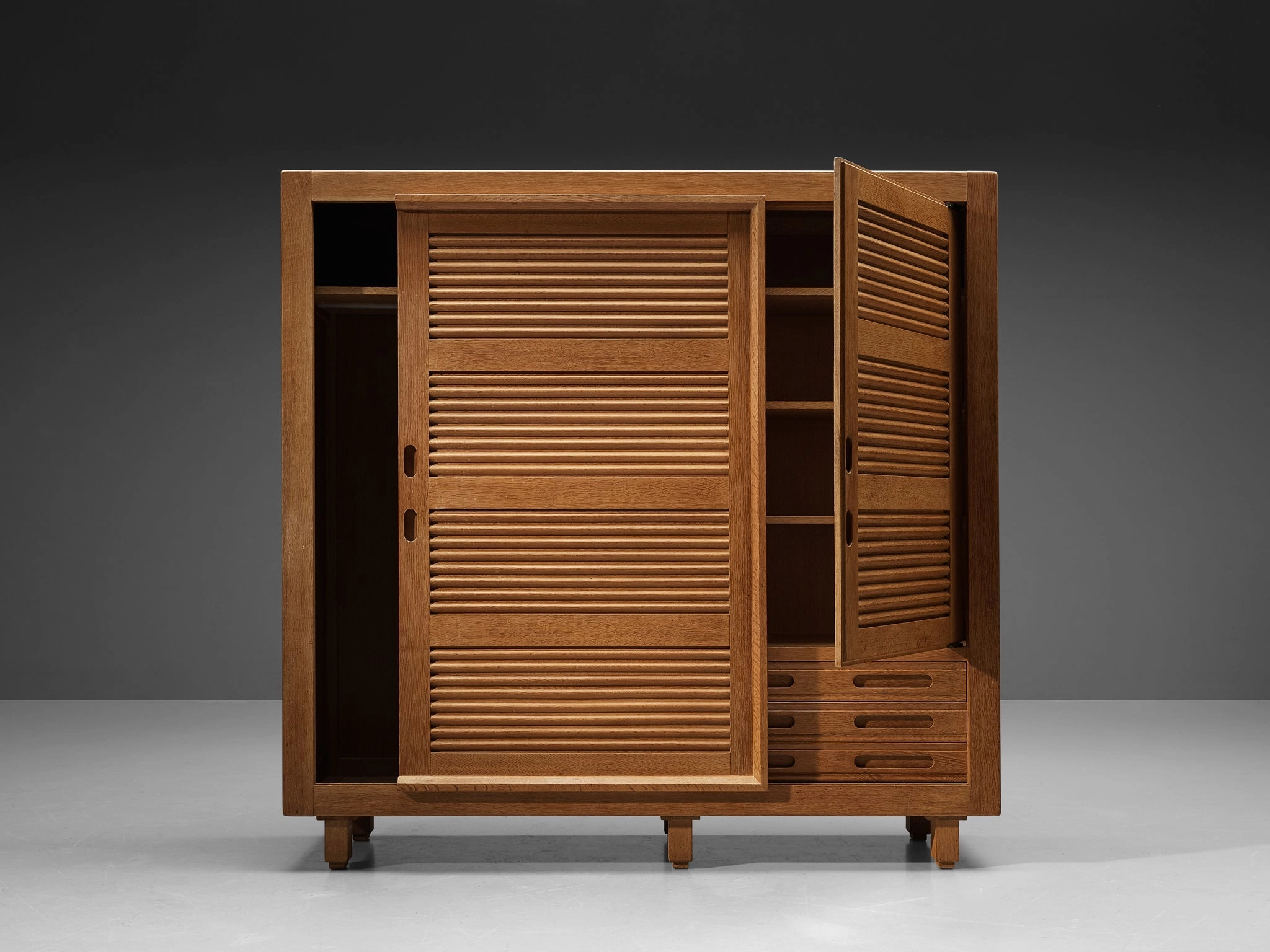 Guillerme & Chambron Highboard in Oak with Carved Doors