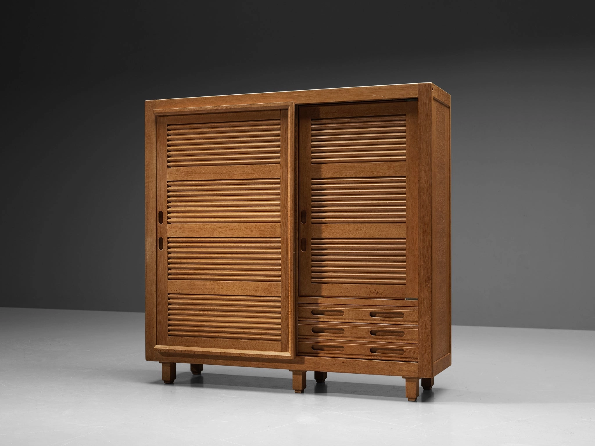 Guillerme & Chambron Highboard in Oak with Carved Doors storage cabinet,organizer,furniture storage