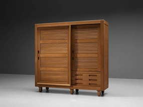 Guillerme & Chambron Highboard in Oak with Carved Doors storage cabinet,organizer,furniture storage