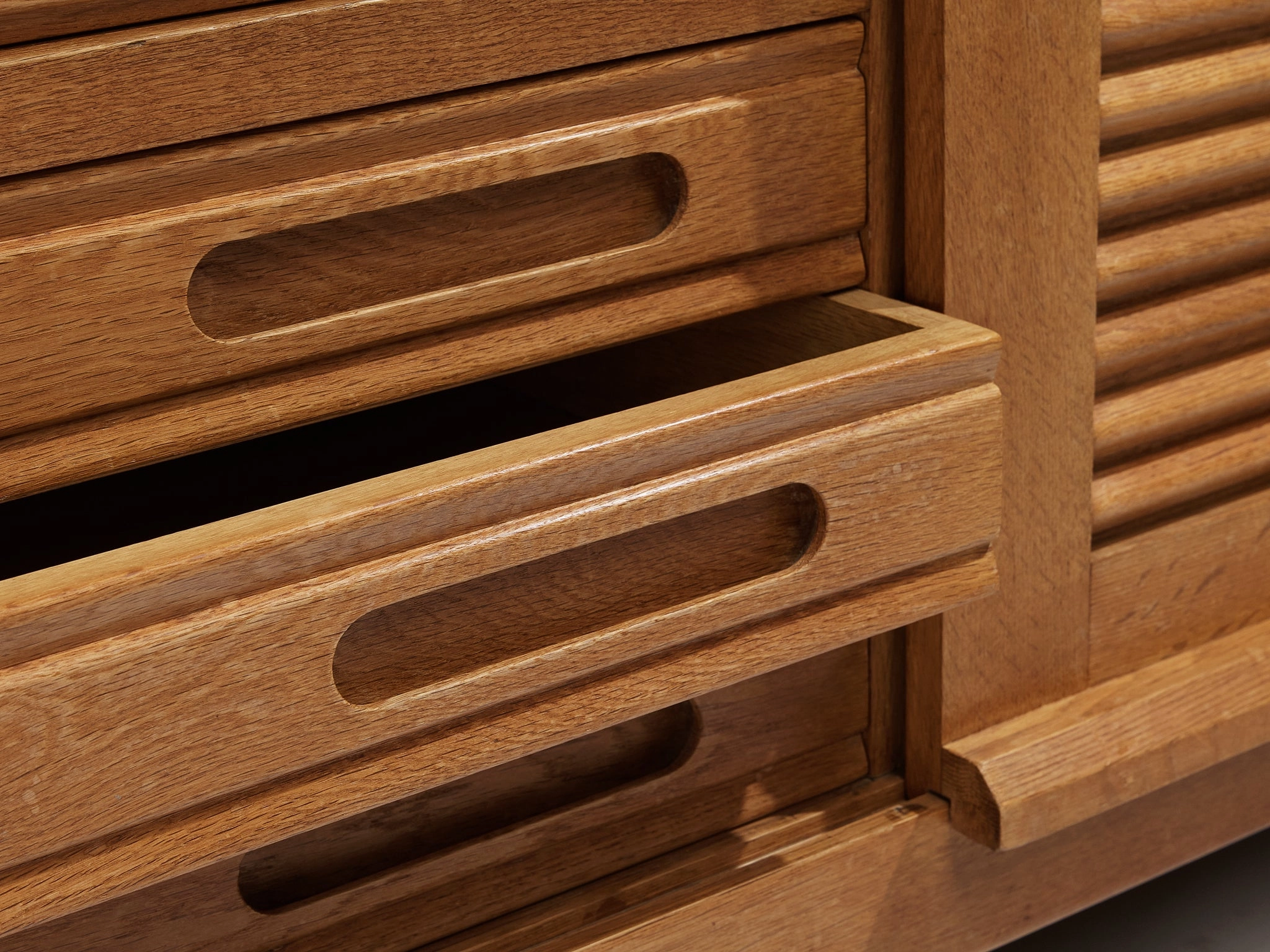 Guillerme & Chambron Highboard in Oak with Carved Doors