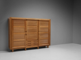 Guillerme & Chambron Highboard in Oak with Carved Doors storage cabinet,organizer,furniture storage