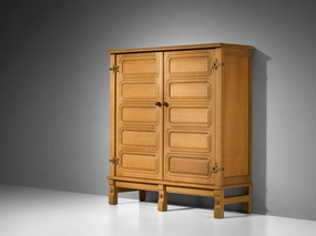 Guillerme & Chambron Highboard in Solid Oak and Brass storage cabinet,organizer,furniture storage