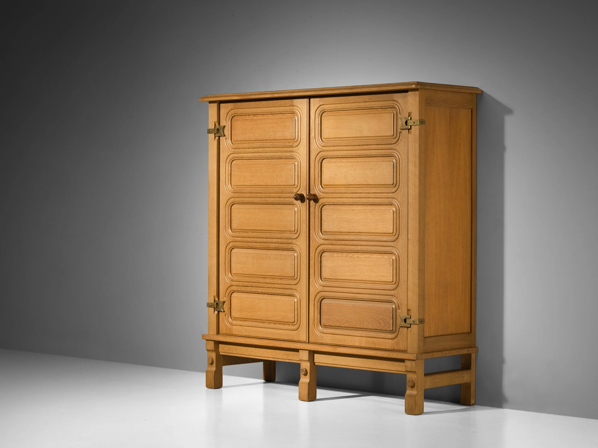 Guillerme & Chambron Highboard in Solid Oak and Brass storage cabinet,organizer,furniture storage