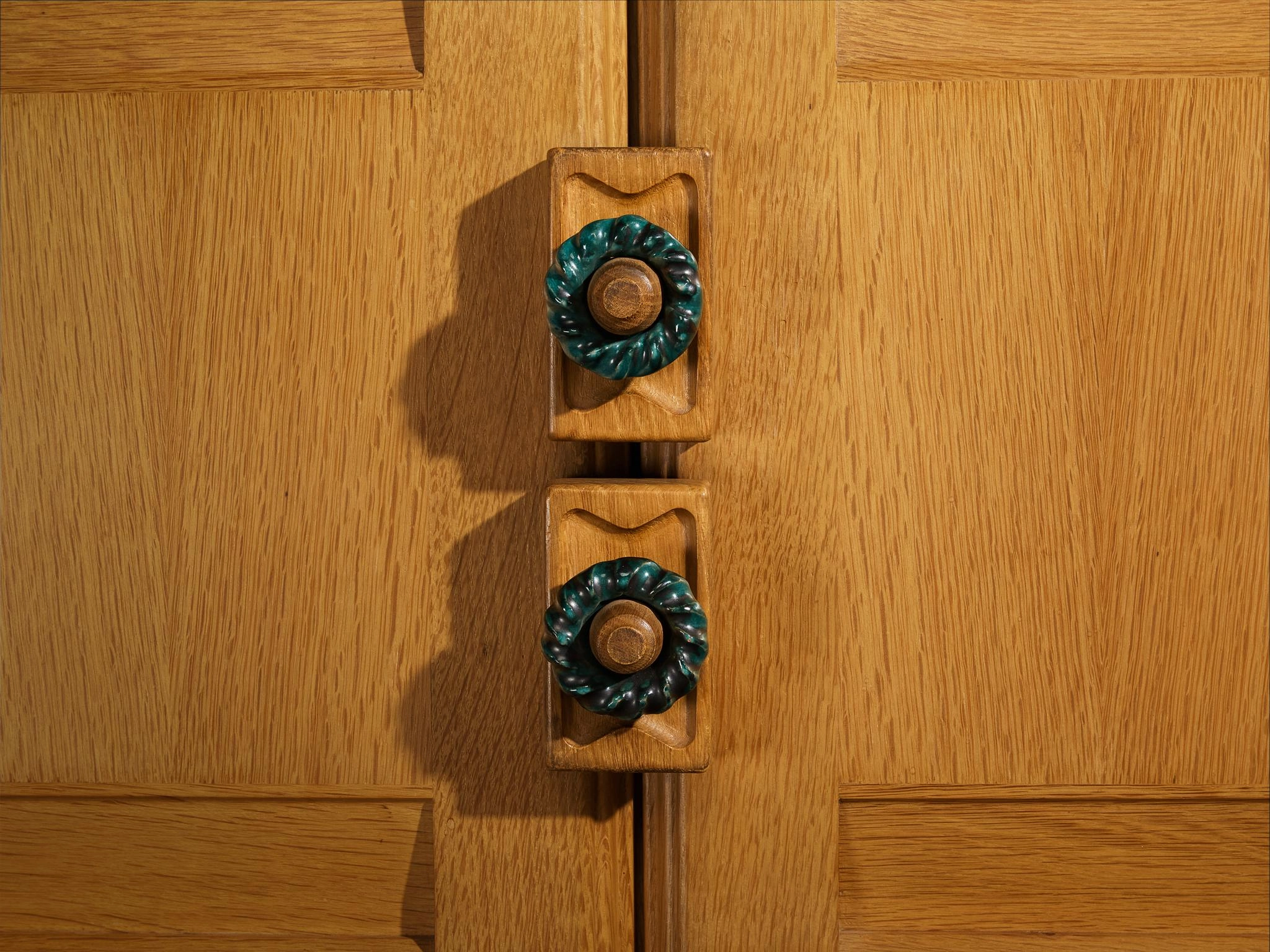 Guillerme & Chambron Highboard or Wardrobe in Solid Oak and Ceramic