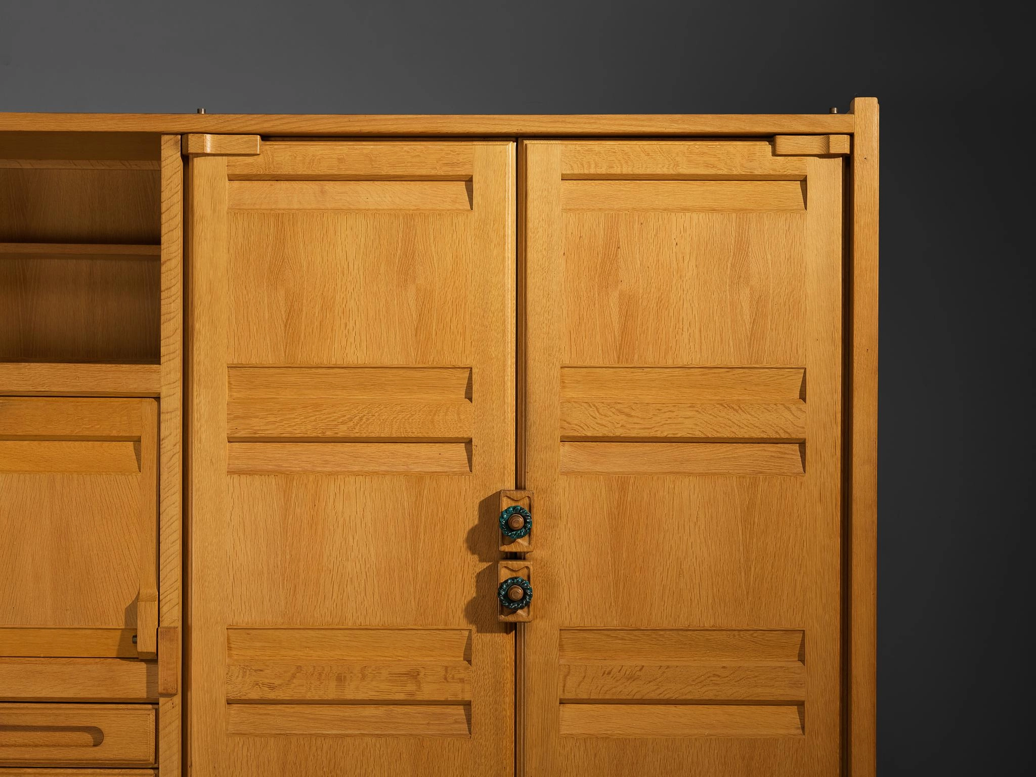 Guillerme & Chambron Highboard or Wardrobe in Solid Oak and Ceramic