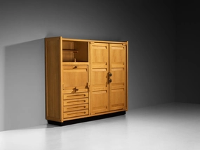 Guillerme & Chambron Highboard or Wardrobe in Solid Oak and Ceramic storage cabinet,organizer,furniture storage