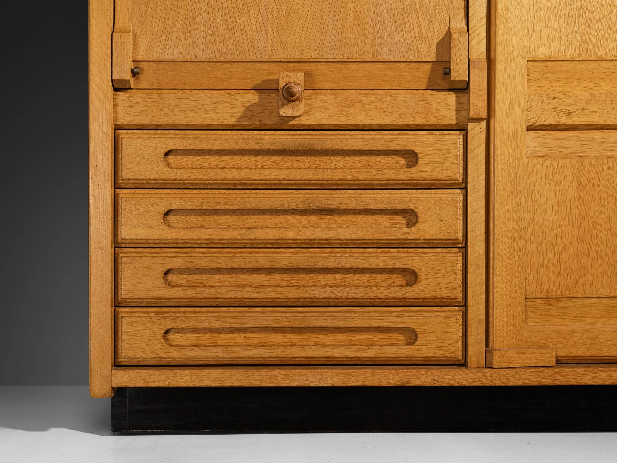 Guillerme & Chambron Highboard or Wardrobe in Solid Oak and Ceramic