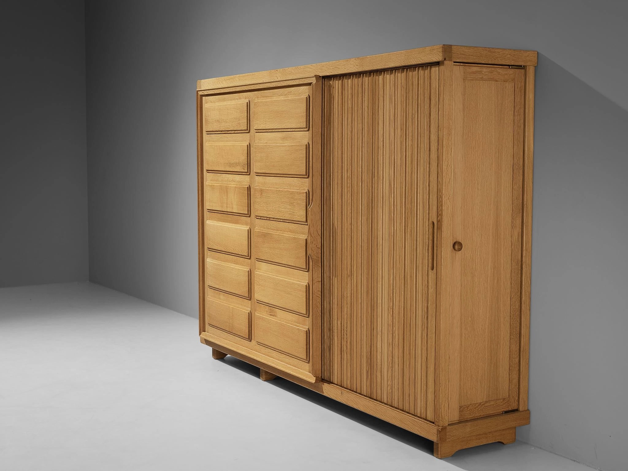 Guillerme & Chambron Large Highboard in Oak with Carved Doors