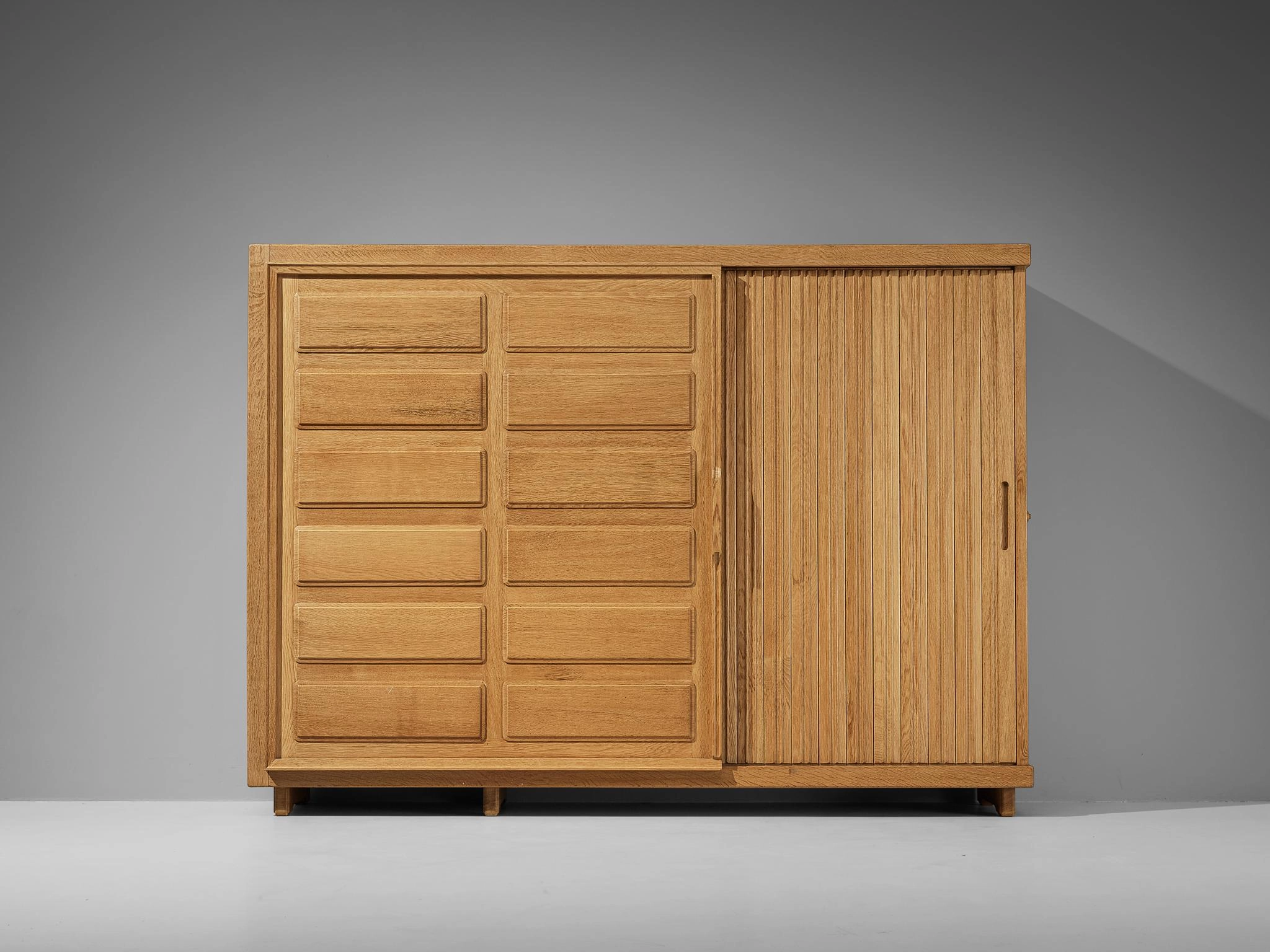 Guillerme & Chambron Large Highboard in Oak with Carved Doors