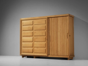 Guillerme & Chambron Large Highboard in Oak with Carved Doors storage cabinet,organizer,furniture storage