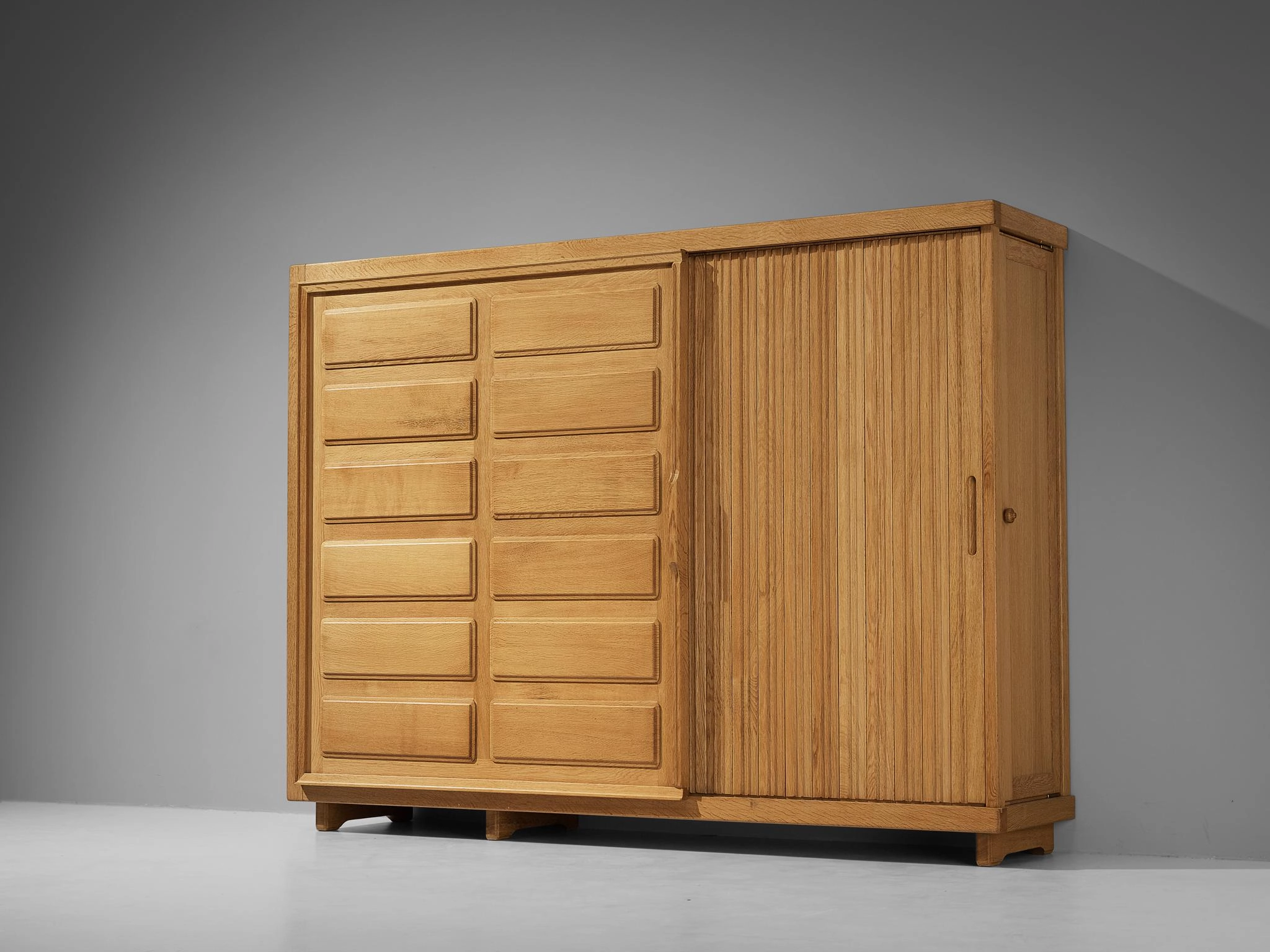 Guillerme & Chambron Large Highboard in Oak with Carved Doors storage cabinet,organizer,furniture storage