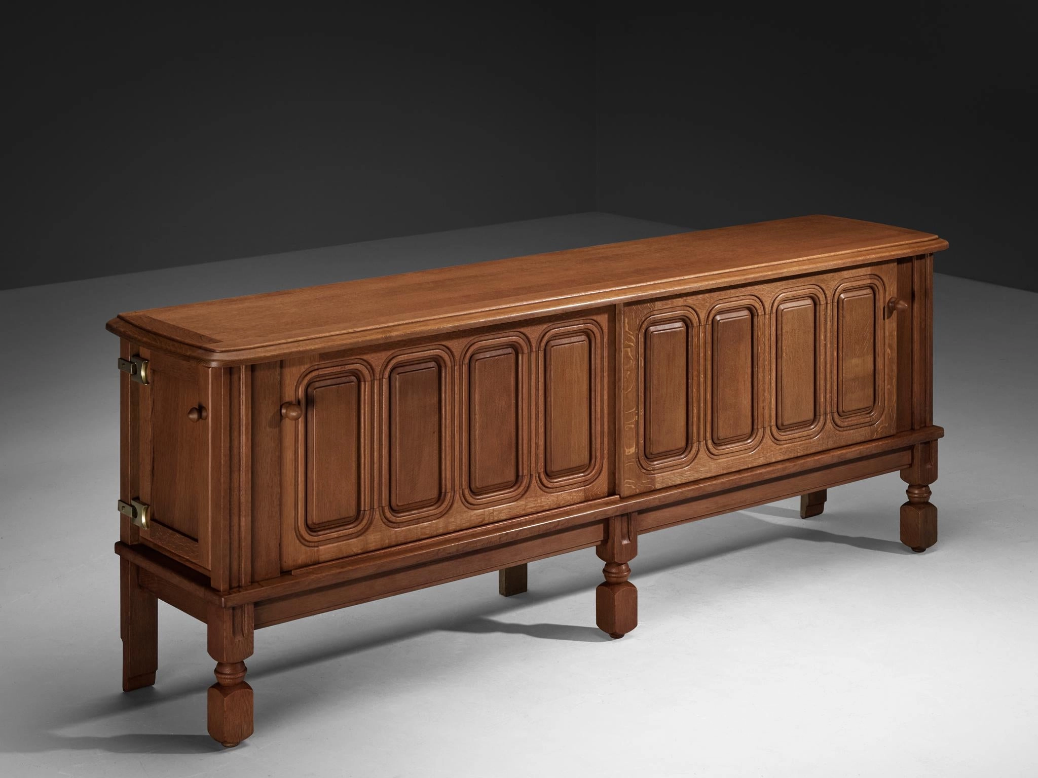 Guillerme & Chambron Sideboard in Oak and Brass storage cabinet,organizer,furniture storage