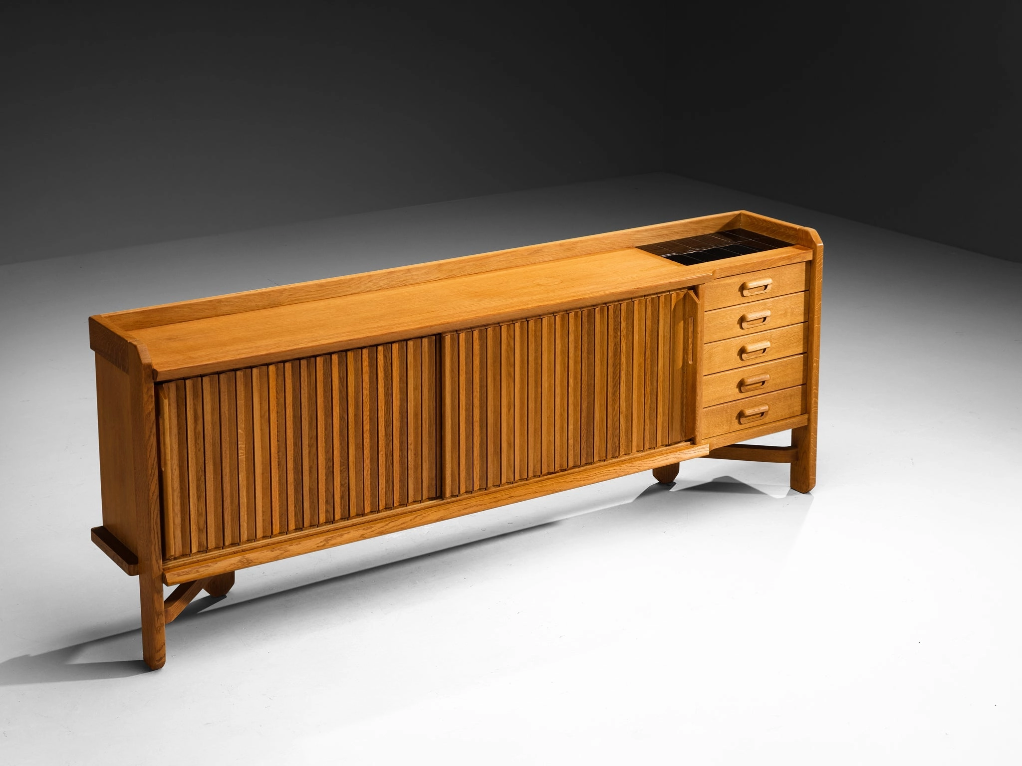 Guillerme & Chambron Sideboard in Solid Oak and Ceramic storage cabinet,organizer,furniture storage