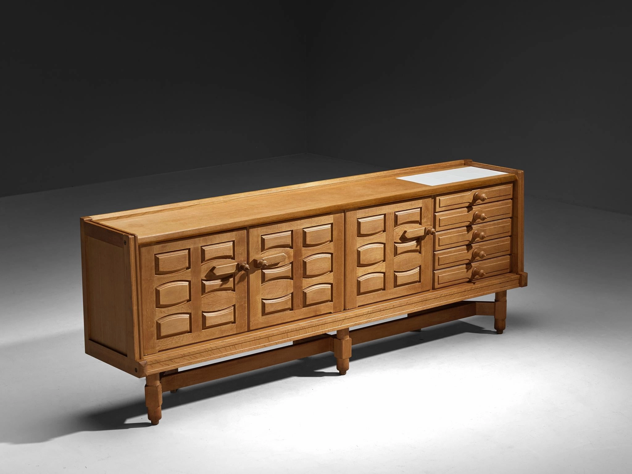 Guillerme & Chambron Sideboard in Solid Oak and White Ceramic storage cabinet,organizer,furniture storage