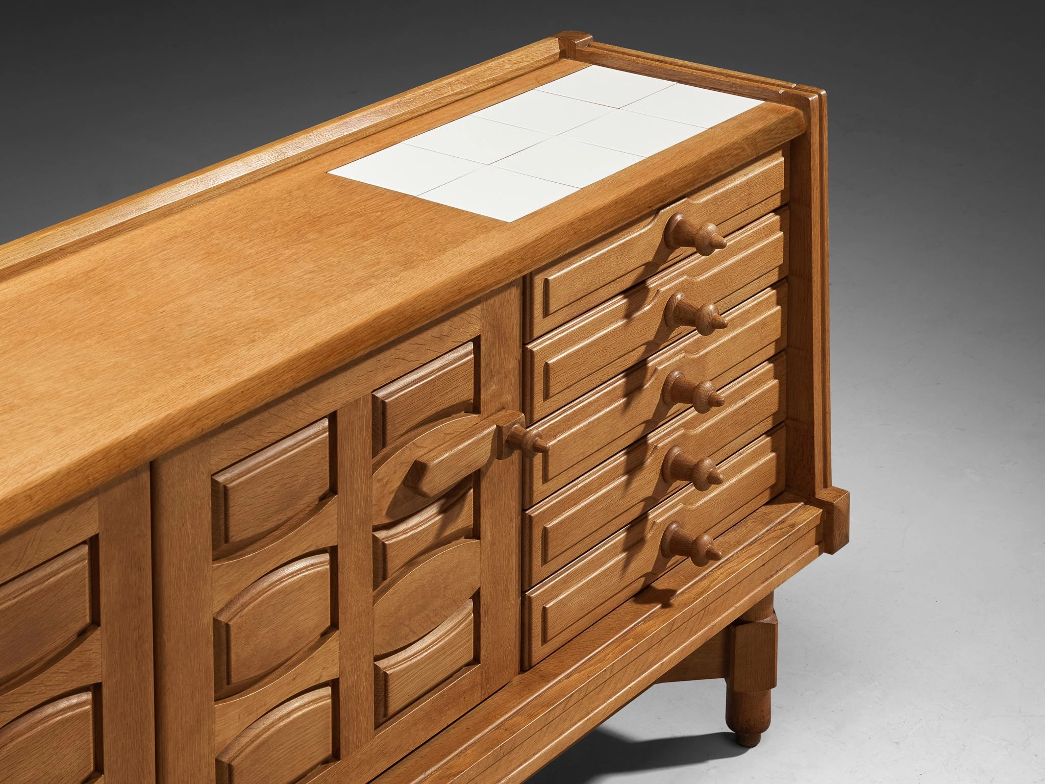 Guillerme & Chambron Sideboard in Solid Oak and White Ceramic