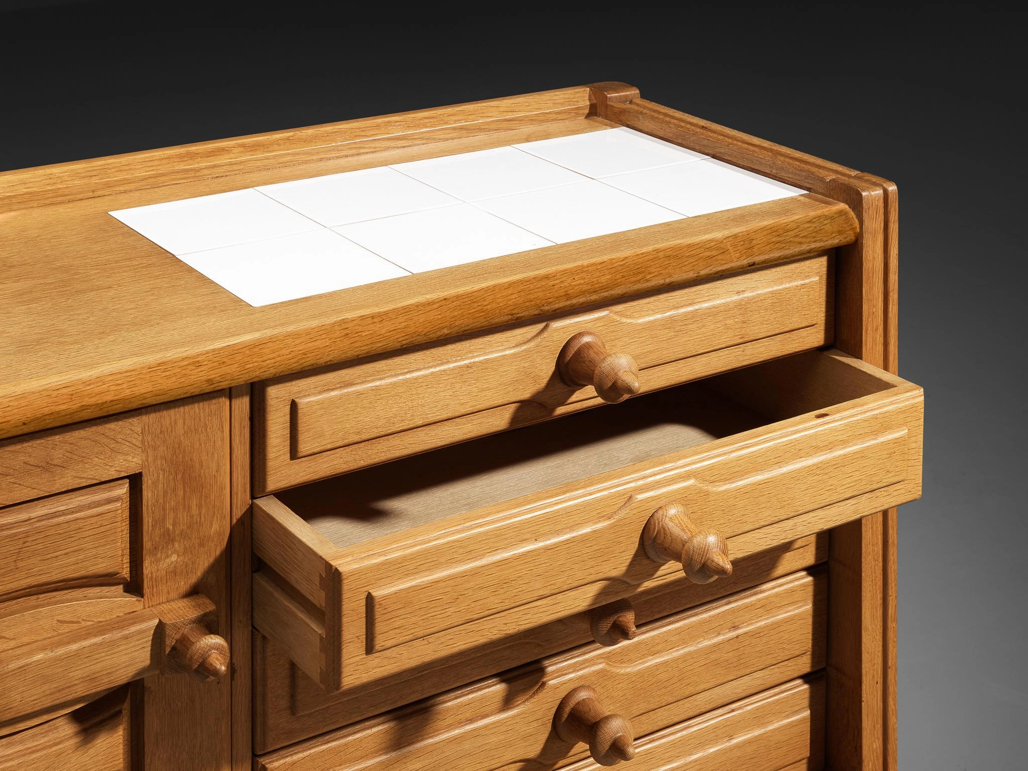 Guillerme & Chambron Sideboard in Solid Oak and White Ceramic