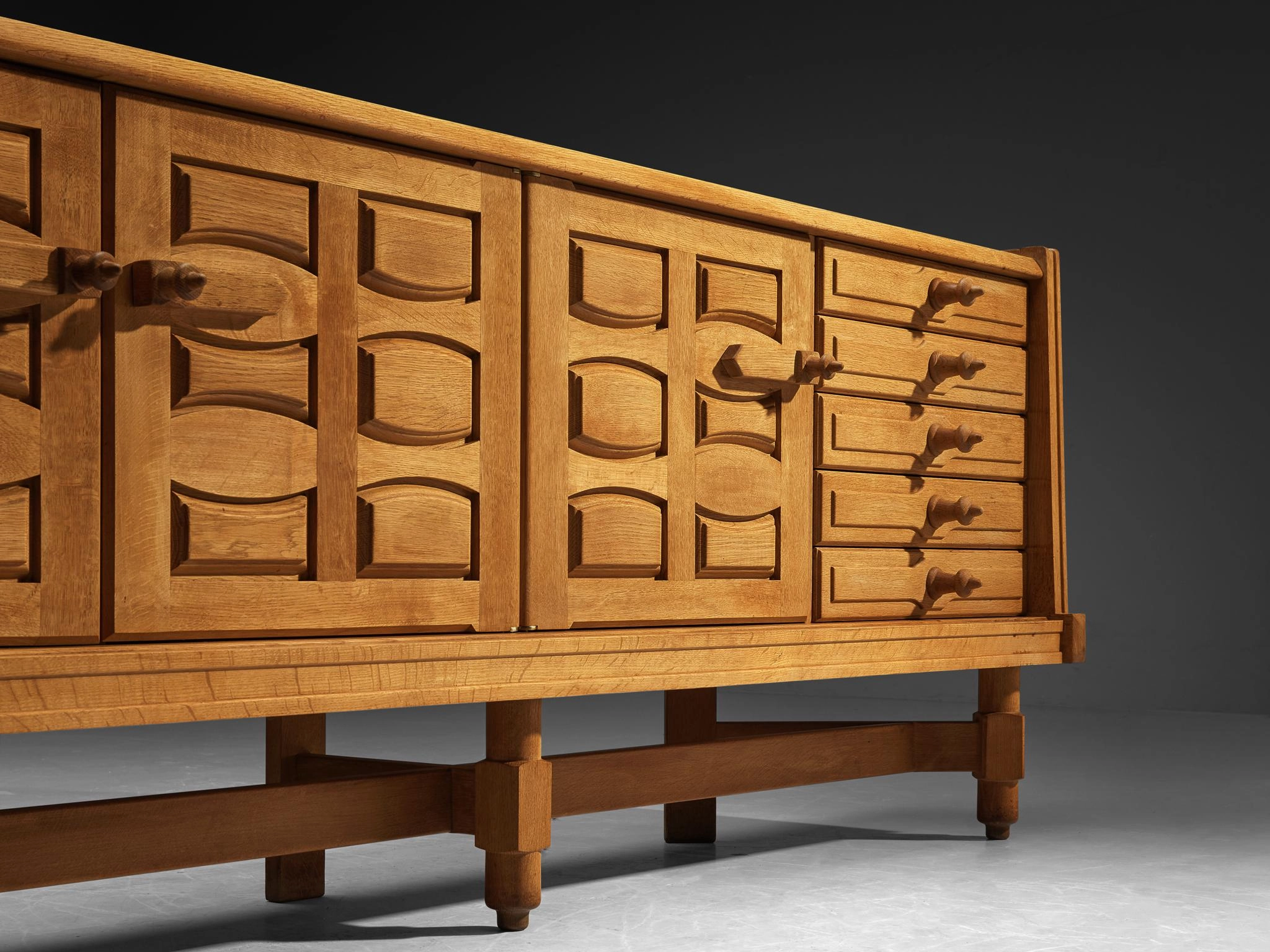 Guillerme & Chambron Sideboard in Solid Oak and White Ceramic