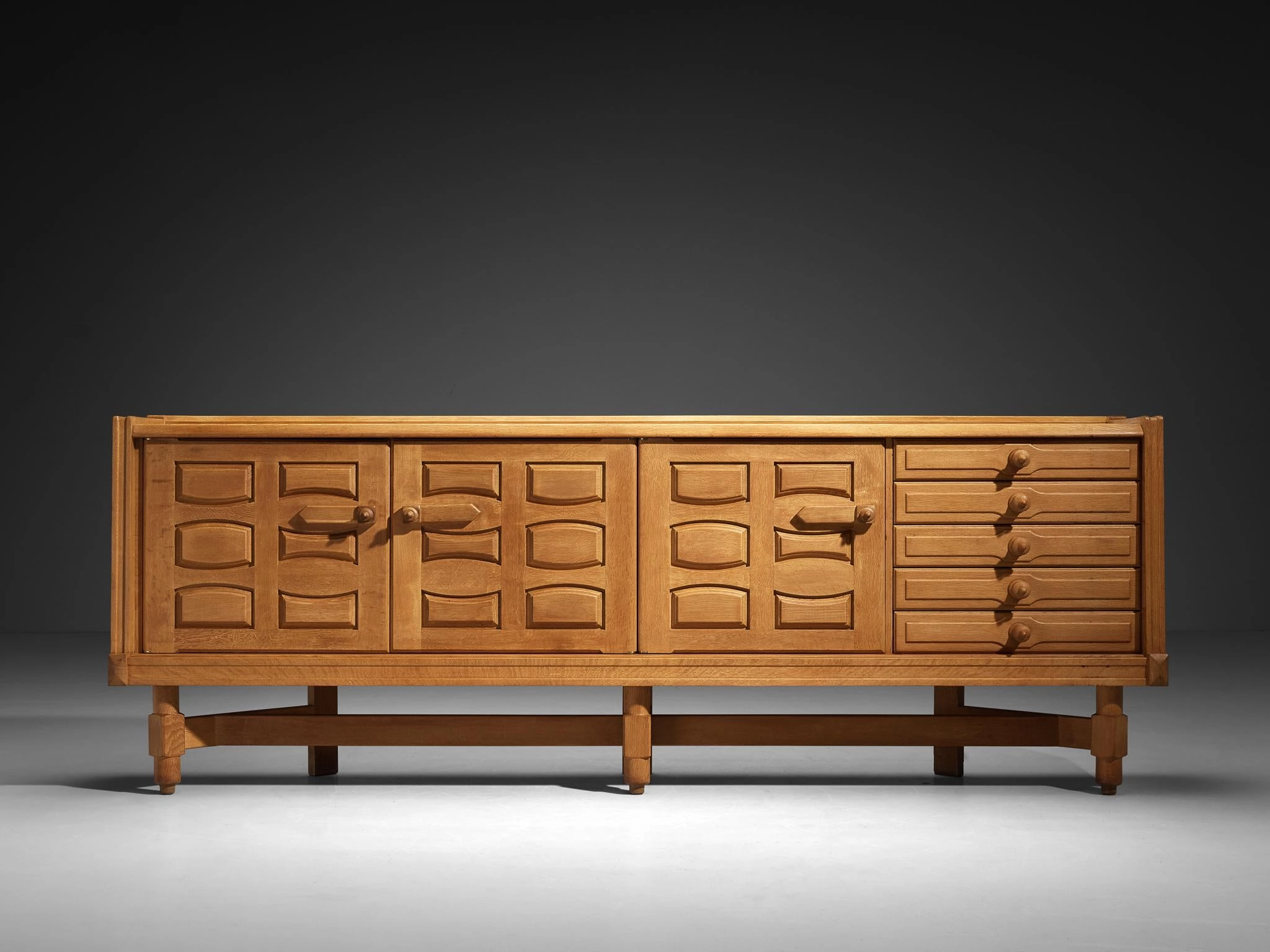 Guillerme & Chambron Sideboard in Solid Oak and White Ceramic