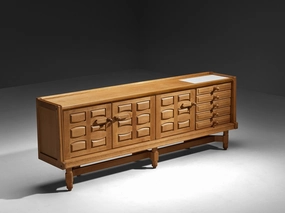 Guillerme & Chambron Sideboard in Solid Oak and White Ceramic storage cabinet,organizer,furniture storage