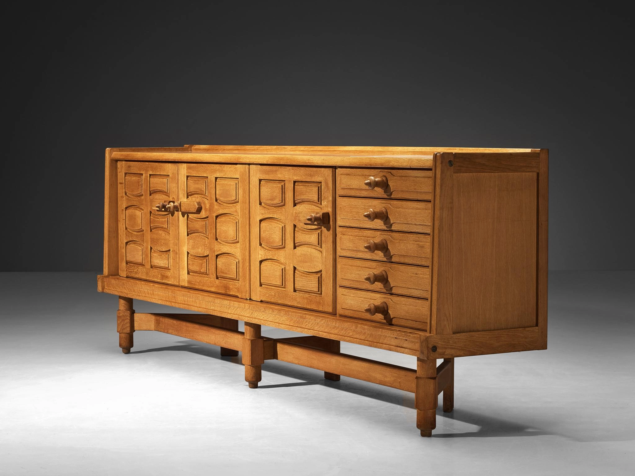 Guillerme & Chambron Sideboard in Solid Oak and White Ceramic