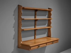 Guillerme & Chambron Wall-Mounted Shelf with Drawers in Solid Oak storage cabinet,organizer,furniture storage